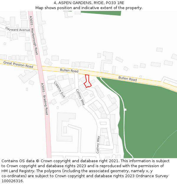 4, ASPEN GARDENS, RYDE, PO33 1RE: Location map and indicative extent of plot