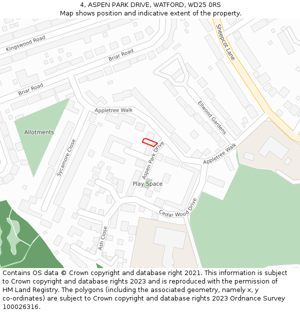 4, ASPEN PARK DRIVE, WATFORD, WD25 0RS: Location map and indicative extent of plot