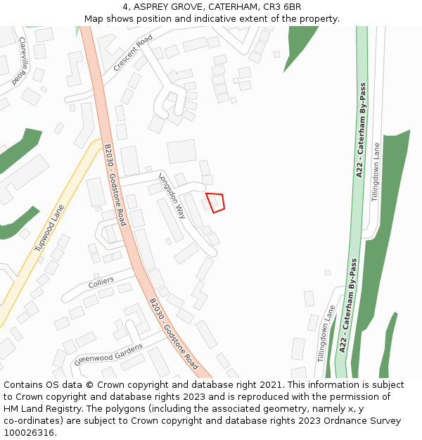 4, ASPREY GROVE, CATERHAM, CR3 6BR: Location map and indicative extent of plot