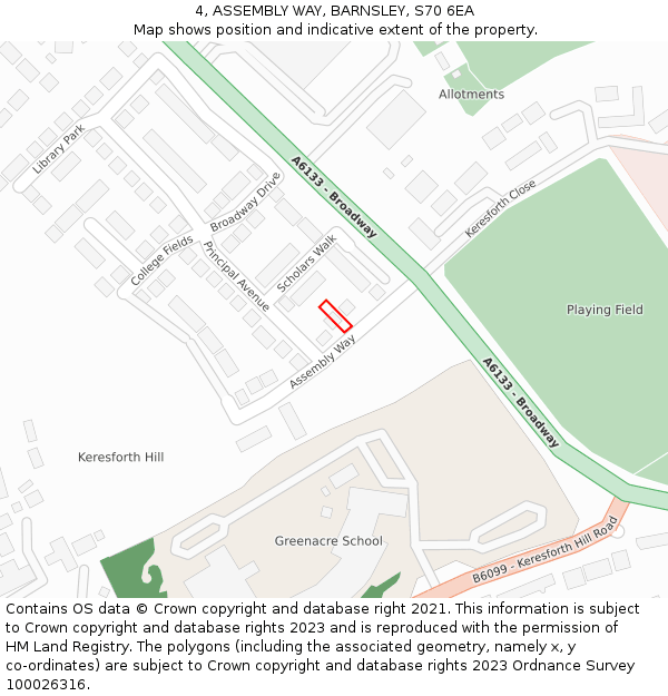 4, ASSEMBLY WAY, BARNSLEY, S70 6EA: Location map and indicative extent of plot