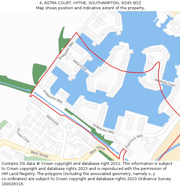 4, ASTRA COURT, HYTHE, SOUTHAMPTON, SO45 6DZ: Location map and indicative extent of plot