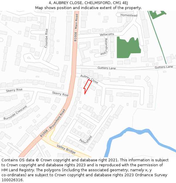 4, AUBREY CLOSE, CHELMSFORD, CM1 4EJ: Location map and indicative extent of plot
