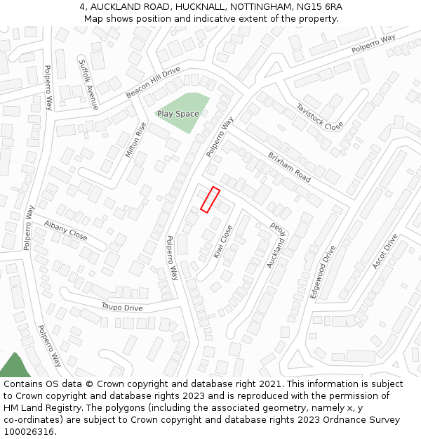4, AUCKLAND ROAD, HUCKNALL, NOTTINGHAM, NG15 6RA: Location map and indicative extent of plot