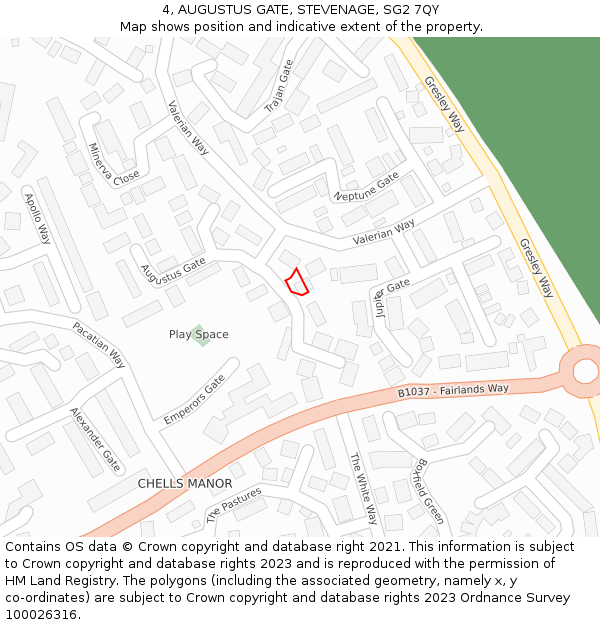 4, AUGUSTUS GATE, STEVENAGE, SG2 7QY: Location map and indicative extent of plot