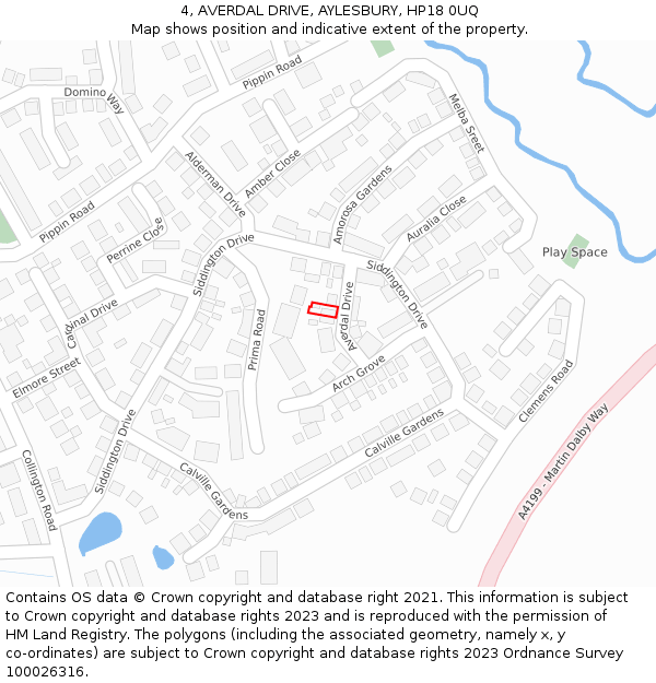 4, AVERDAL DRIVE, AYLESBURY, HP18 0UQ: Location map and indicative extent of plot