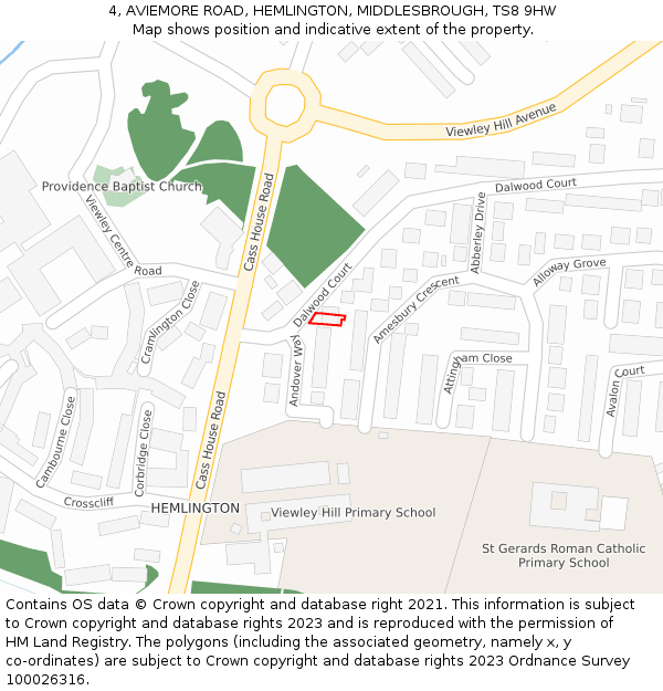 4, AVIEMORE ROAD, HEMLINGTON, MIDDLESBROUGH, TS8 9HW: Location map and indicative extent of plot