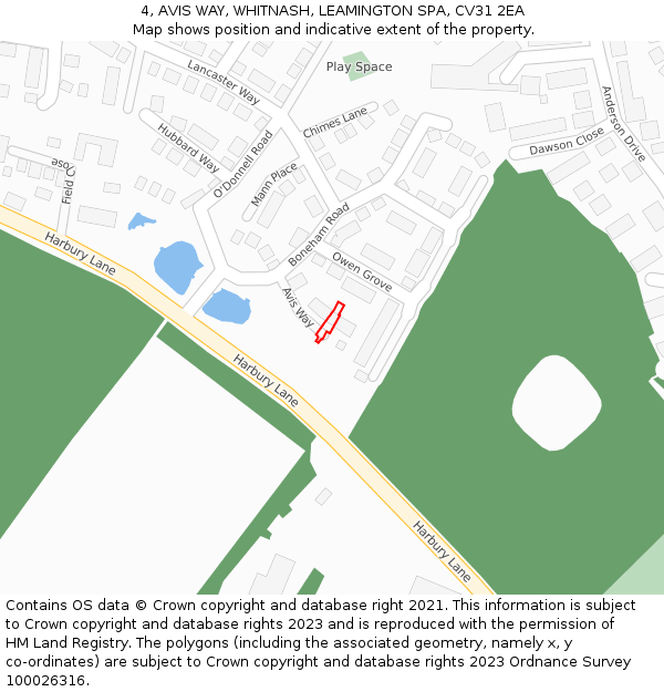 4, AVIS WAY, WHITNASH, LEAMINGTON SPA, CV31 2EA: Location map and indicative extent of plot