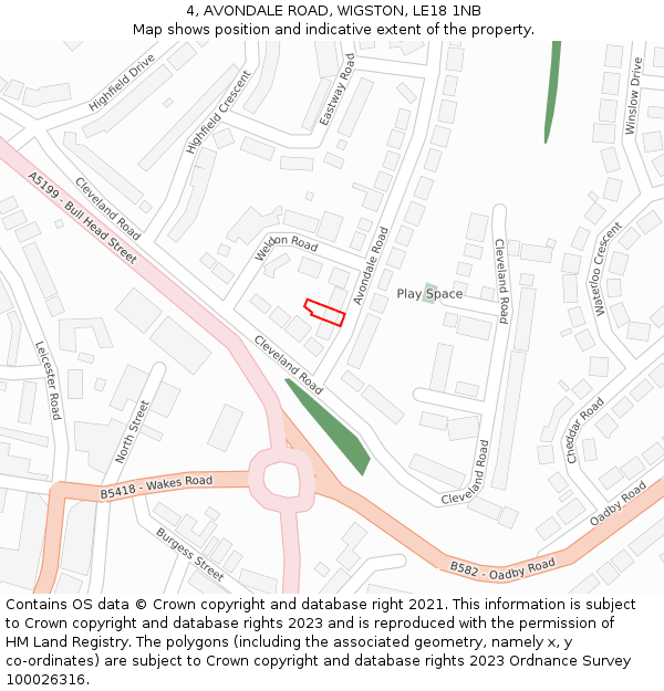 4, AVONDALE ROAD, WIGSTON, LE18 1NB: Location map and indicative extent of plot