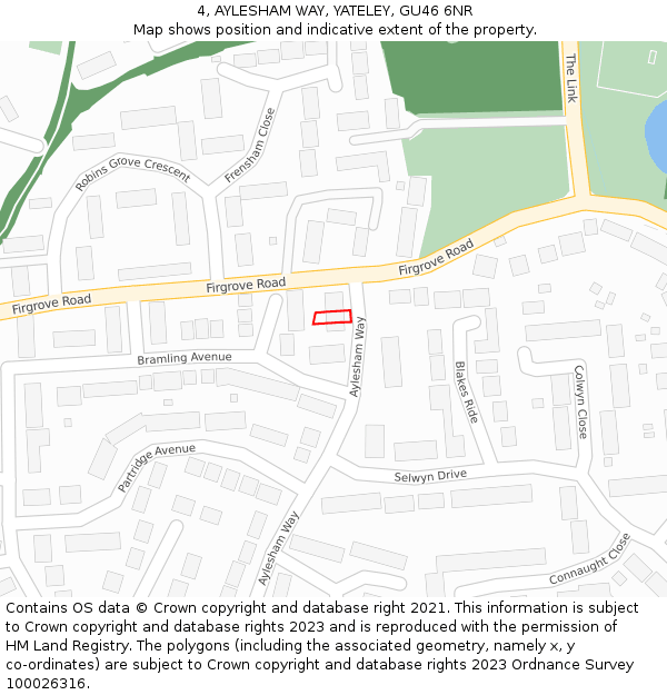 4, AYLESHAM WAY, YATELEY, GU46 6NR: Location map and indicative extent of plot