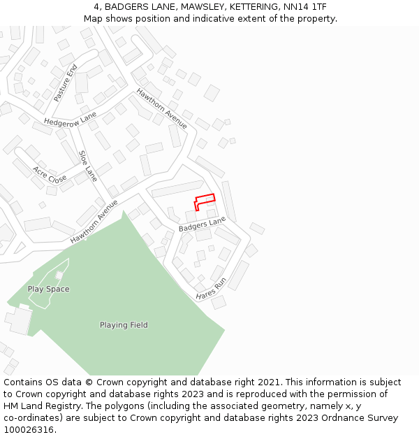 4, BADGERS LANE, MAWSLEY, KETTERING, NN14 1TF: Location map and indicative extent of plot