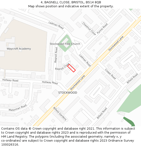 4, BAGNELL CLOSE, BRISTOL, BS14 8QB: Location map and indicative extent of plot
