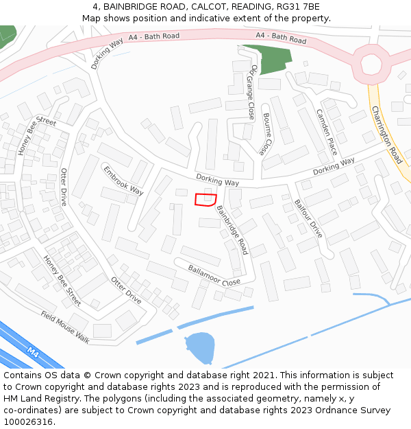 4, BAINBRIDGE ROAD, CALCOT, READING, RG31 7BE: Location map and indicative extent of plot