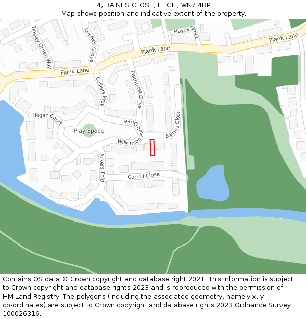 4, BAINES CLOSE, LEIGH, WN7 4BP: Location map and indicative extent of plot