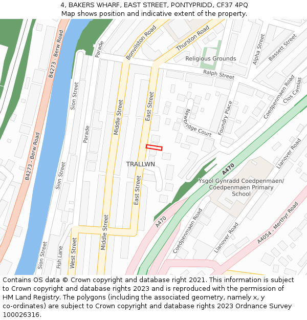 4, BAKERS WHARF, EAST STREET, PONTYPRIDD, CF37 4PQ: Location map and indicative extent of plot