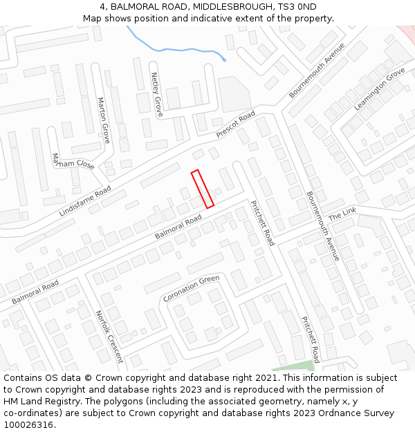 4, BALMORAL ROAD, MIDDLESBROUGH, TS3 0ND: Location map and indicative extent of plot