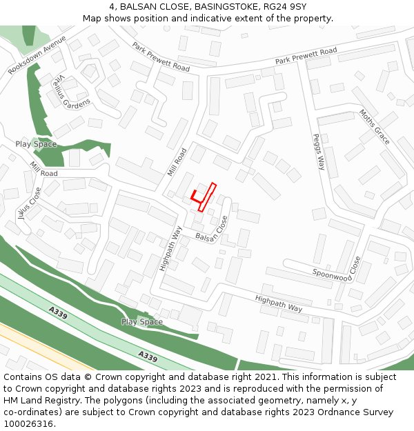 4, BALSAN CLOSE, BASINGSTOKE, RG24 9SY: Location map and indicative extent of plot