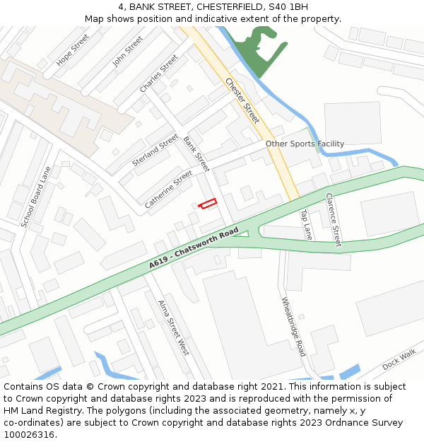 4, BANK STREET, CHESTERFIELD, S40 1BH: Location map and indicative extent of plot
