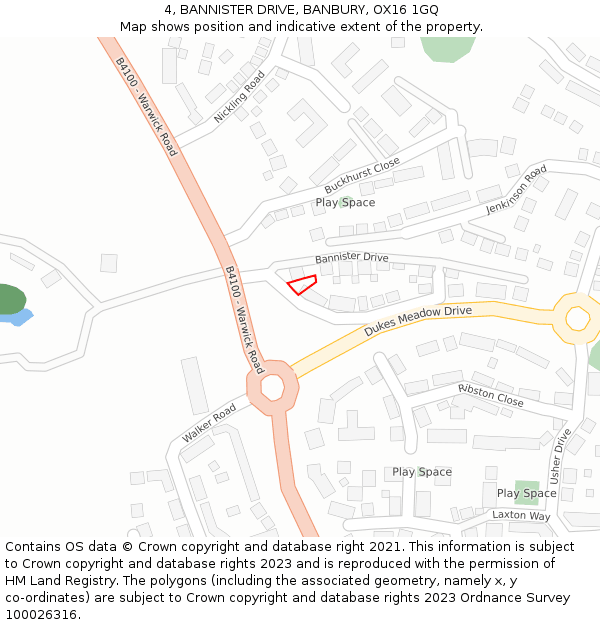 4, BANNISTER DRIVE, BANBURY, OX16 1GQ: Location map and indicative extent of plot