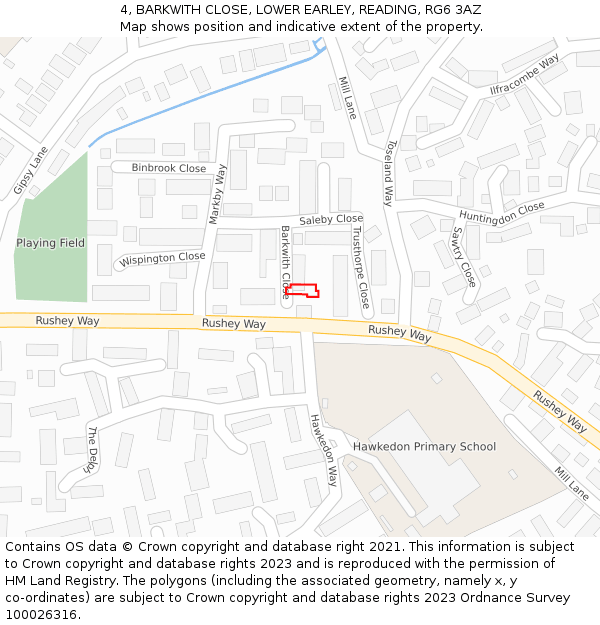 4, BARKWITH CLOSE, LOWER EARLEY, READING, RG6 3AZ: Location map and indicative extent of plot