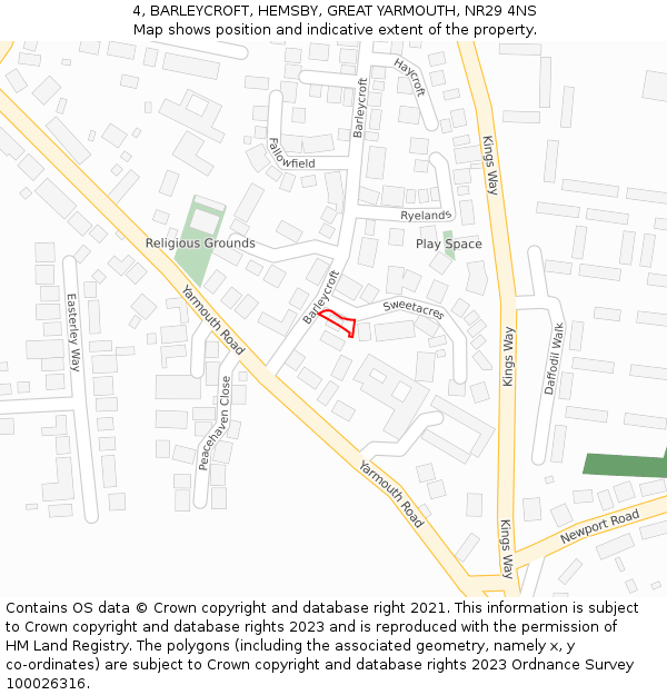 4, BARLEYCROFT, HEMSBY, GREAT YARMOUTH, NR29 4NS: Location map and indicative extent of plot
