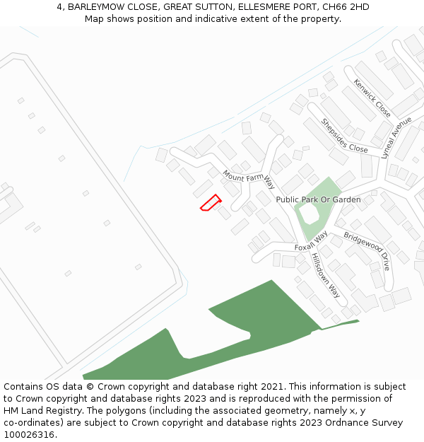 4, BARLEYMOW CLOSE, GREAT SUTTON, ELLESMERE PORT, CH66 2HD: Location map and indicative extent of plot