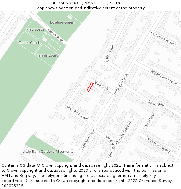 4, BARN CROFT, MANSFIELD, NG18 3HE: Location map and indicative extent of plot