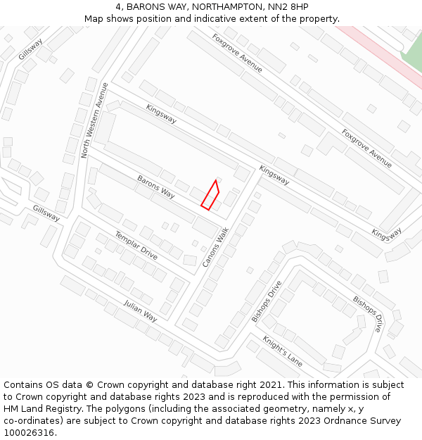 4, BARONS WAY, NORTHAMPTON, NN2 8HP: Location map and indicative extent of plot