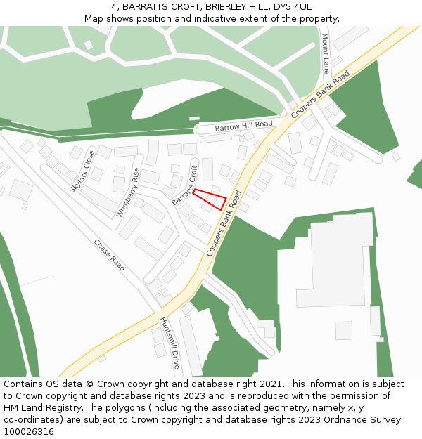 4, BARRATTS CROFT, BRIERLEY HILL, DY5 4UL: Location map and indicative extent of plot