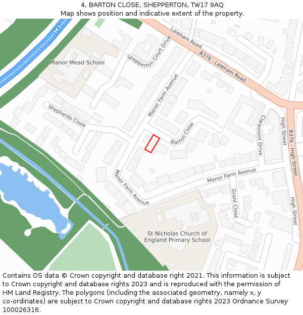 4, BARTON CLOSE, SHEPPERTON, TW17 9AQ: Location map and indicative extent of plot