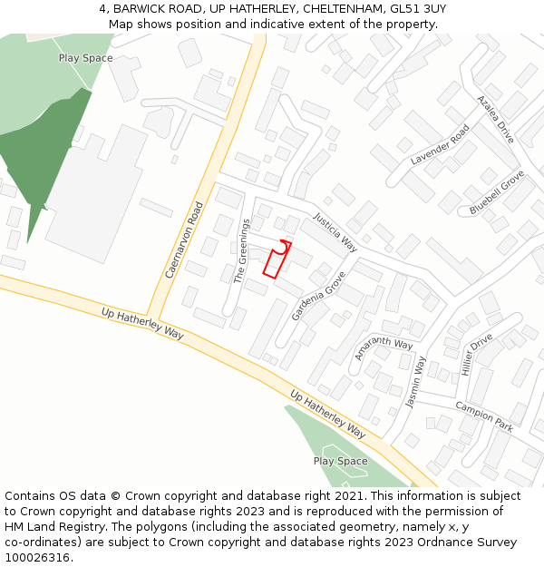 4, BARWICK ROAD, UP HATHERLEY, CHELTENHAM, GL51 3UY: Location map and indicative extent of plot