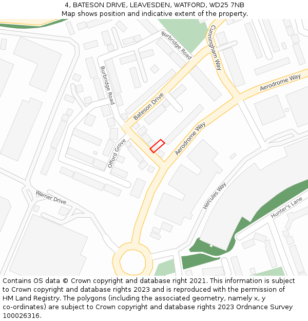 4, BATESON DRIVE, LEAVESDEN, WATFORD, WD25 7NB: Location map and indicative extent of plot