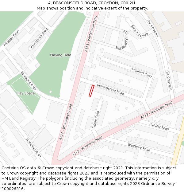 4, BEACONSFIELD ROAD, CROYDON, CR0 2LL: Location map and indicative extent of plot