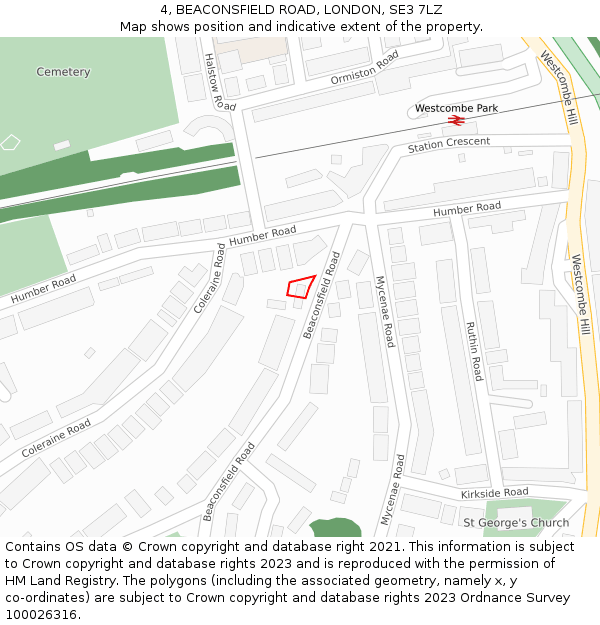 4, BEACONSFIELD ROAD, LONDON, SE3 7LZ: Location map and indicative extent of plot