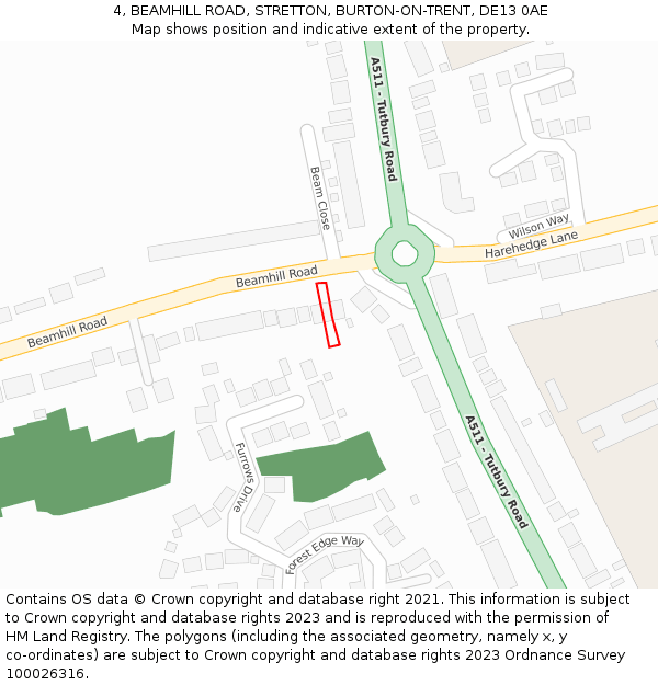 4, BEAMHILL ROAD, STRETTON, BURTON-ON-TRENT, DE13 0AE: Location map and indicative extent of plot