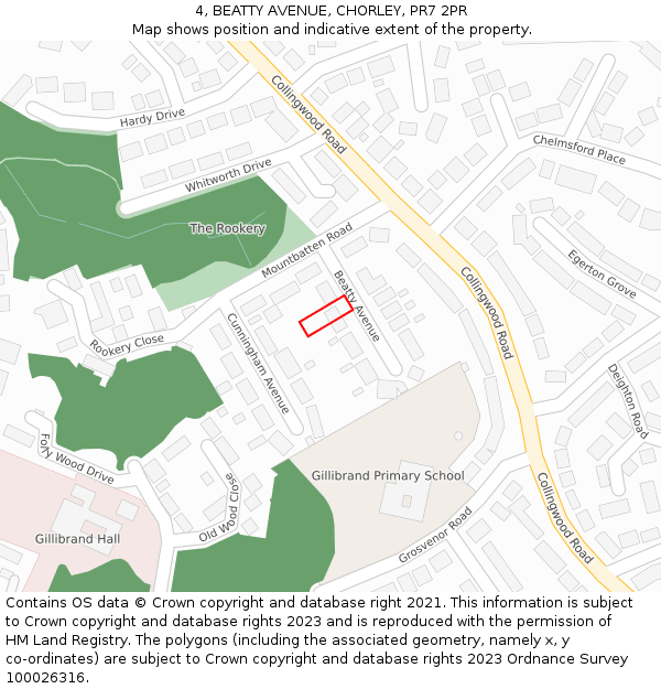 4, BEATTY AVENUE, CHORLEY, PR7 2PR: Location map and indicative extent of plot