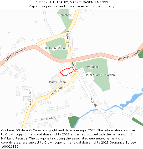 4, BECK HILL, TEALBY, MARKET RASEN, LN8 3XS: Location map and indicative extent of plot