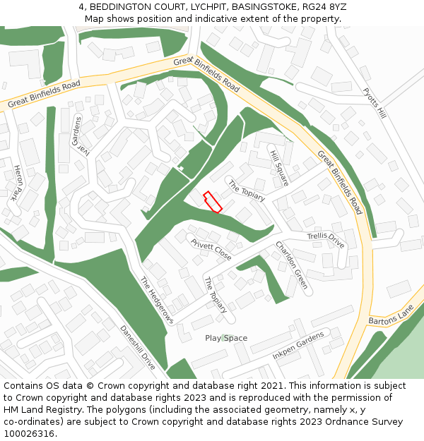 4, BEDDINGTON COURT, LYCHPIT, BASINGSTOKE, RG24 8YZ: Location map and indicative extent of plot