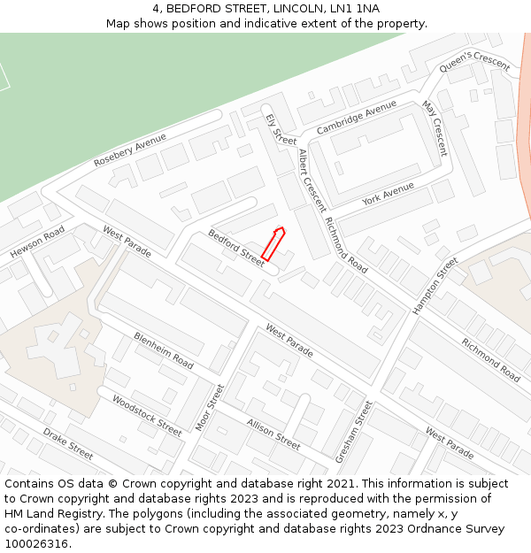 4, BEDFORD STREET, LINCOLN, LN1 1NA: Location map and indicative extent of plot