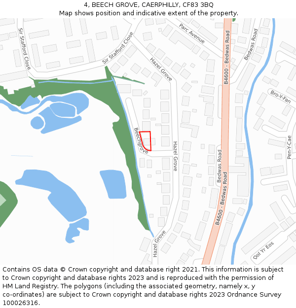4, BEECH GROVE, CAERPHILLY, CF83 3BQ: Location map and indicative extent of plot