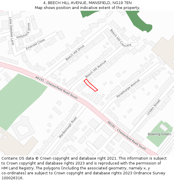 4, BEECH HILL AVENUE, MANSFIELD, NG19 7EN: Location map and indicative extent of plot