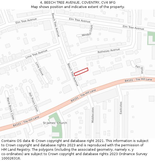 4, BEECH TREE AVENUE, COVENTRY, CV4 9FG: Location map and indicative extent of plot