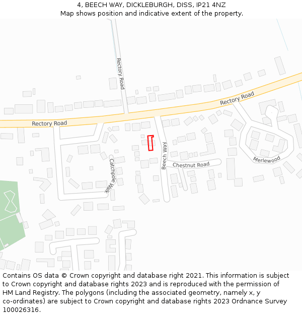 4, BEECH WAY, DICKLEBURGH, DISS, IP21 4NZ: Location map and indicative extent of plot