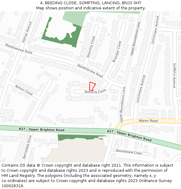4, BEEDING CLOSE, SOMPTING, LANCING, BN15 0HT: Location map and indicative extent of plot