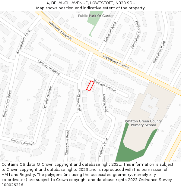 4, BELAUGH AVENUE, LOWESTOFT, NR33 9DU: Location map and indicative extent of plot