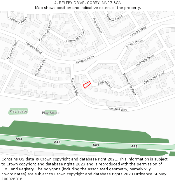 4, BELFRY DRIVE, CORBY, NN17 5GN: Location map and indicative extent of plot