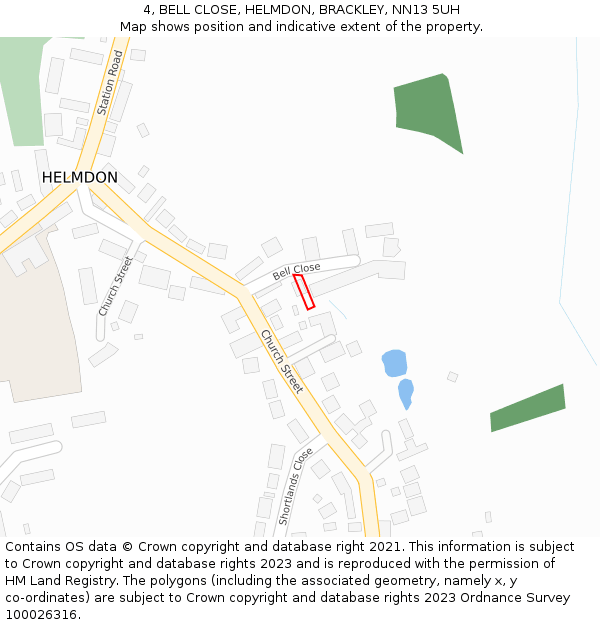 4, BELL CLOSE, HELMDON, BRACKLEY, NN13 5UH: Location map and indicative extent of plot