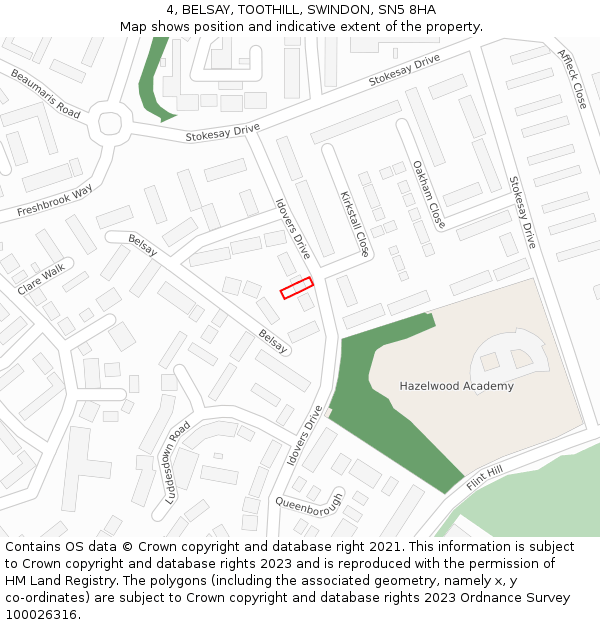 4, BELSAY, TOOTHILL, SWINDON, SN5 8HA: Location map and indicative extent of plot