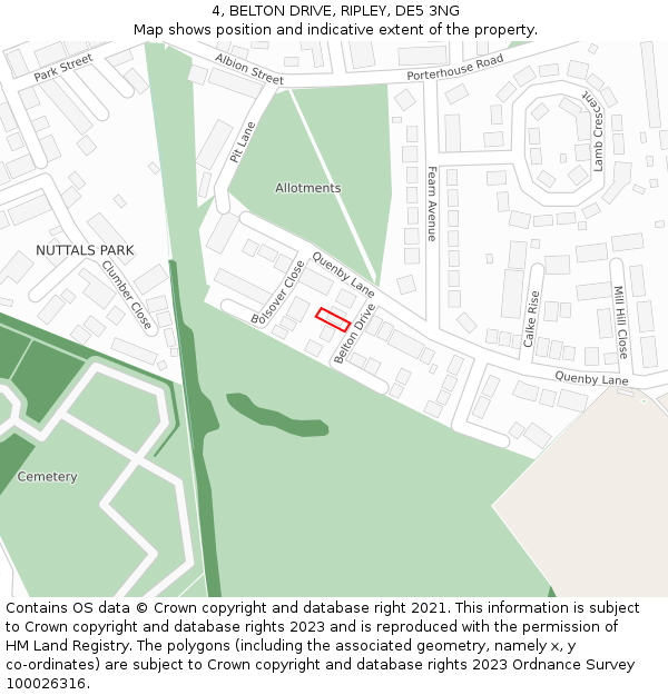 4, BELTON DRIVE, RIPLEY, DE5 3NG: Location map and indicative extent of plot