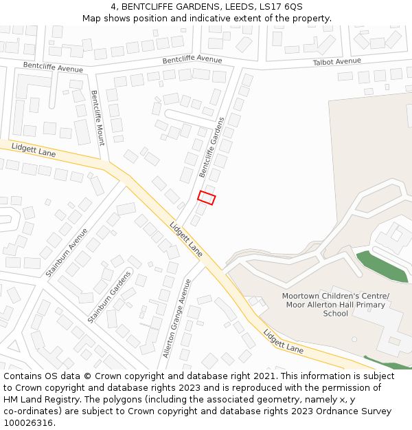4, BENTCLIFFE GARDENS, LEEDS, LS17 6QS: Location map and indicative extent of plot