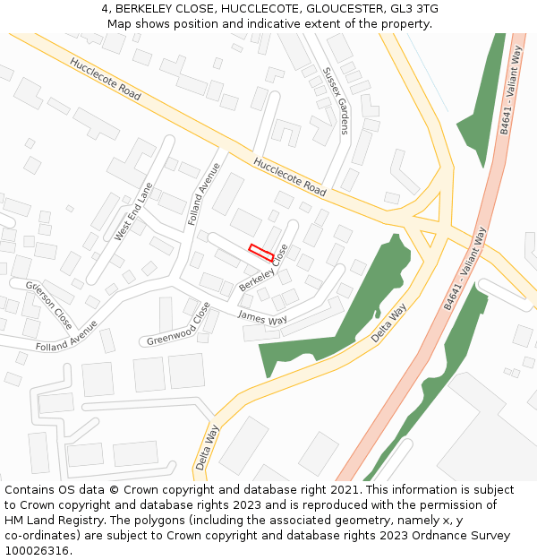 4, BERKELEY CLOSE, HUCCLECOTE, GLOUCESTER, GL3 3TG: Location map and indicative extent of plot